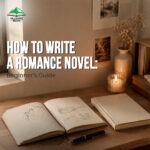 Writer planning a romance novel with character notes and story outline