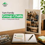 Family group chat messages turning into a keepsake memory book