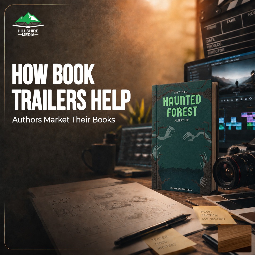 Author reviewing a professional book trailer for an upcoming book launch